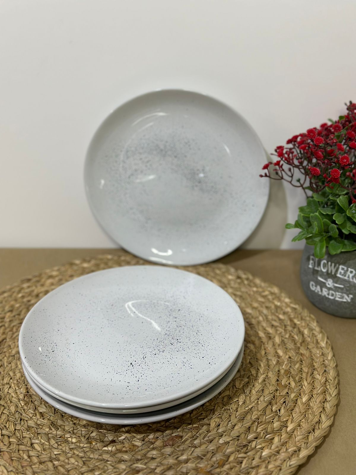 Unique Porcelain plate with black speckles