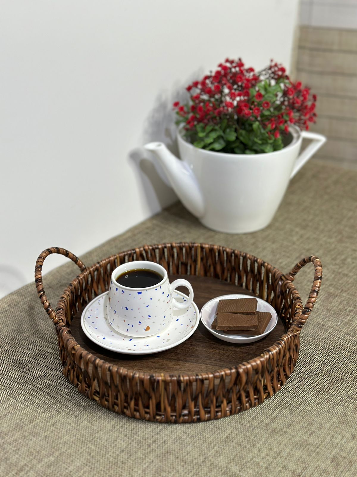 Reinforced Wicker Serving Tray with Iron Frame