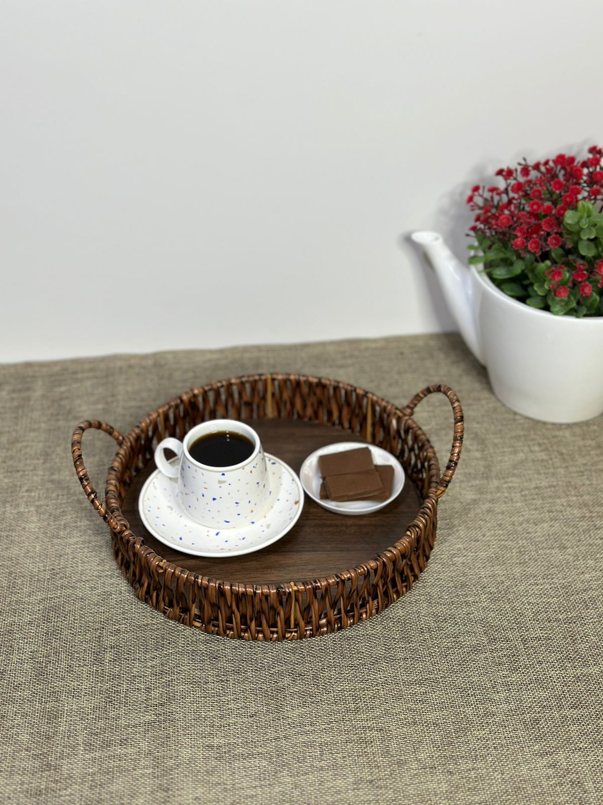 Reinforced Wicker Serving Tray with Iron Frame