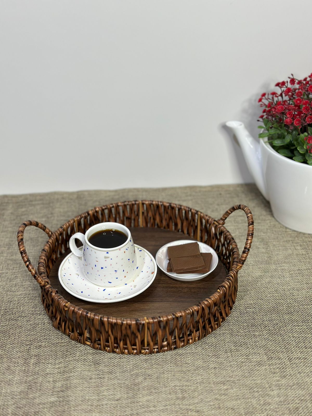 Reinforced Wicker Serving Tray with Iron Frame