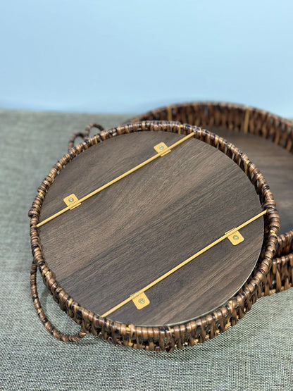 Reinforced Wicker Serving Tray with Iron Frame