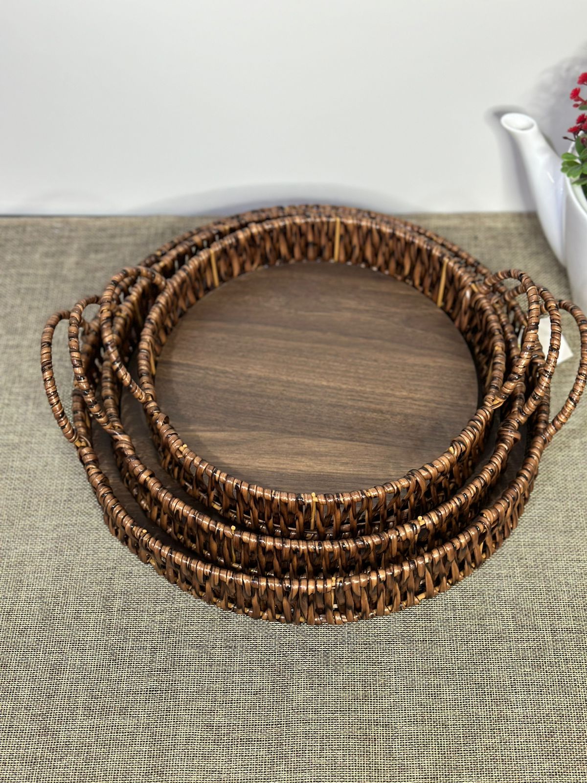 Reinforced Wicker Serving Tray with Iron Frame