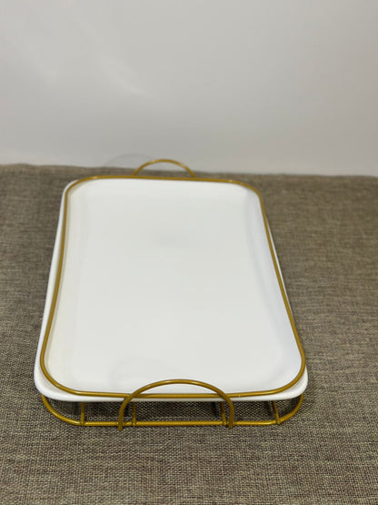 Rectangle Porcelain Serving Tray with Golden Iron Stand