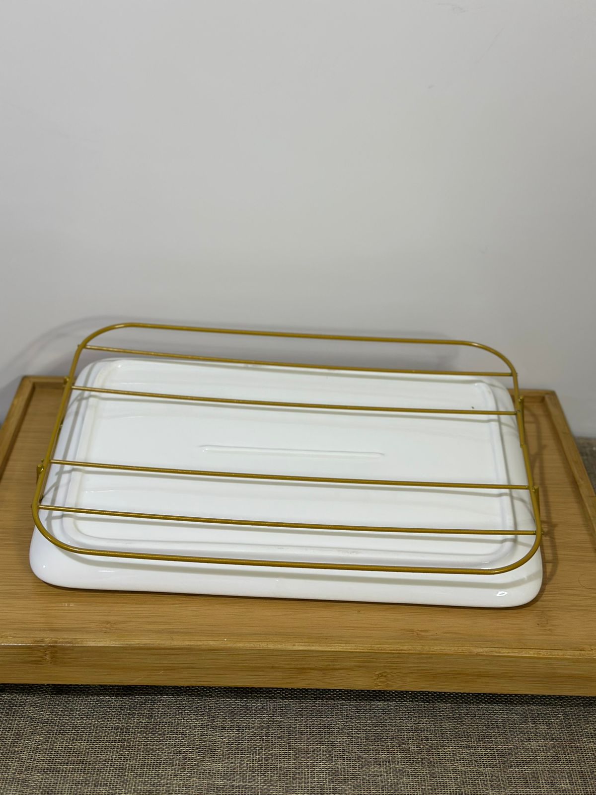 Rectangle Porcelain Serving Tray with Golden Iron Stand