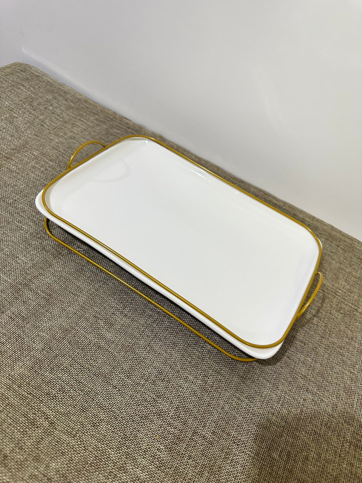 Rectangle Porcelain Serving Tray with Golden Iron Stand