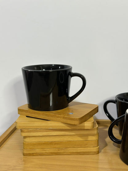 Black Porcelain Tea Cup (190ml) with Bamboo Wooden Plate