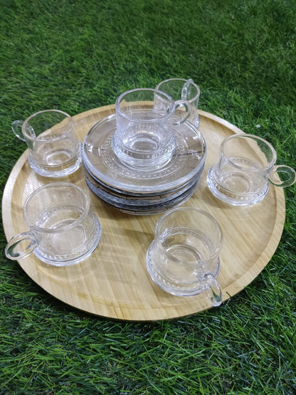 Elegant Glass Coffee Cup Set with Wooden Tray