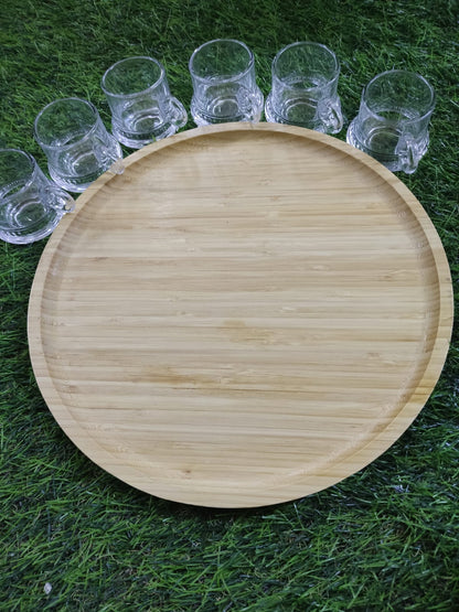 Elegant Glass Coffee Cup Set with Wooden Tray