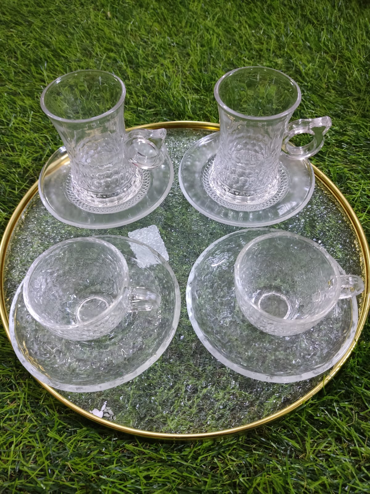 Elegant Glass Beverage Set with Serving Bowl and Tray