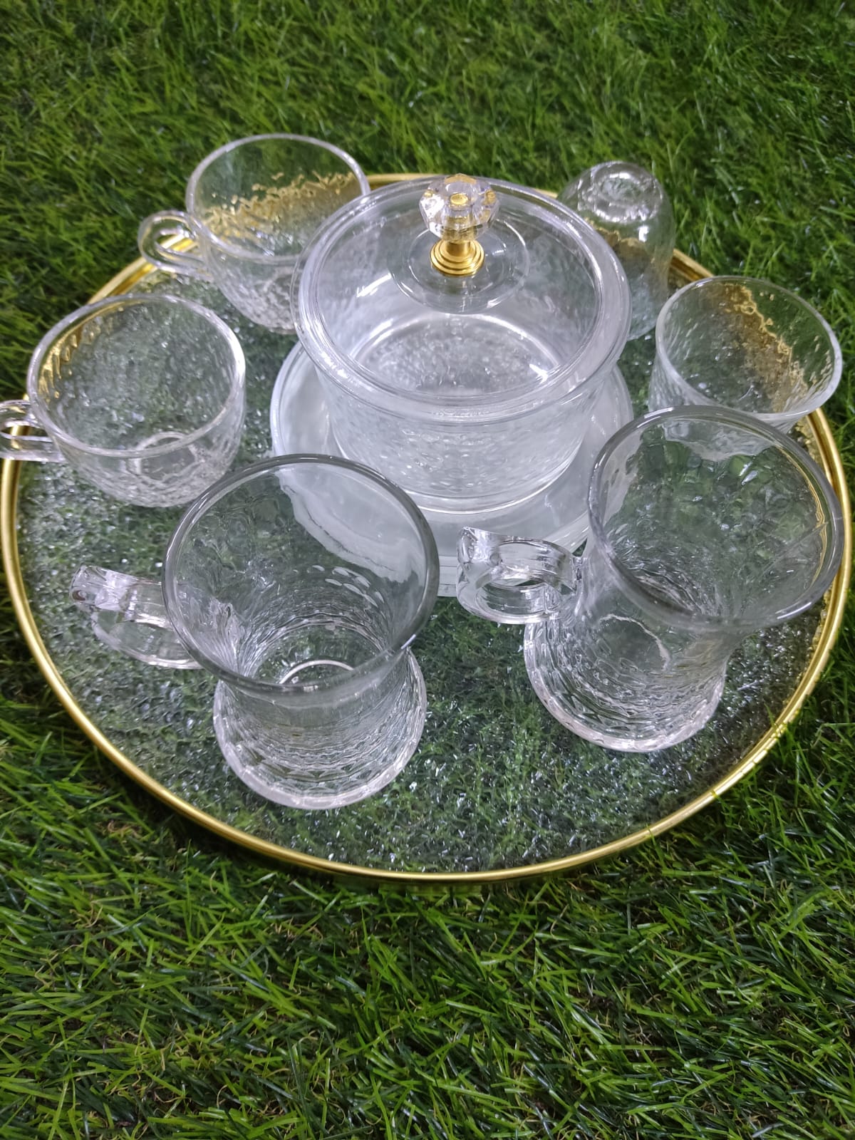 Elegant Glass Beverage Set with Serving Bowl and Tray