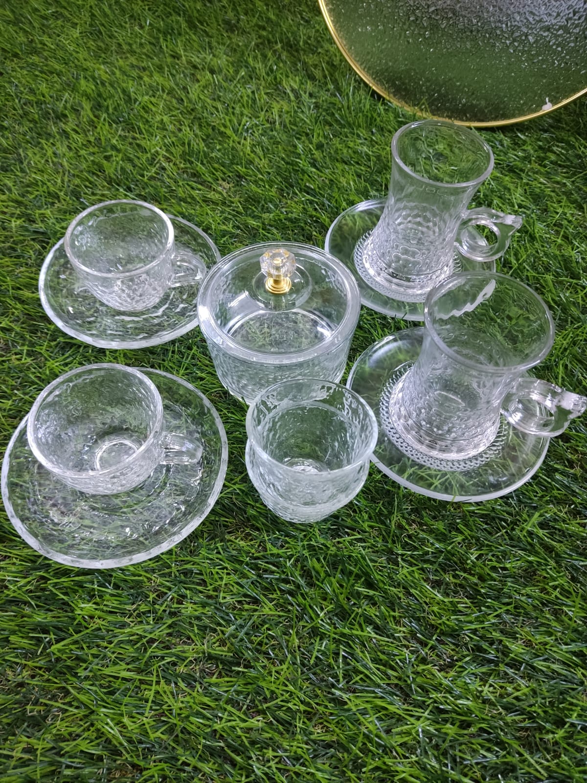 Elegant Glass Beverage Set with Serving Bowl and Tray