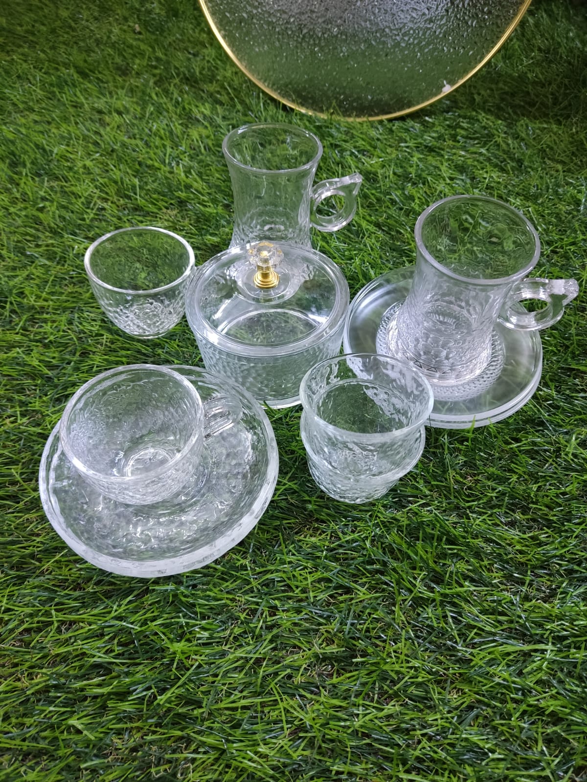 Elegant Glass Beverage Set with Serving Bowl and Tray