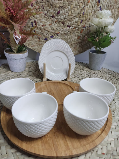 Luxury Tea cup set with rounded bamboo Tray