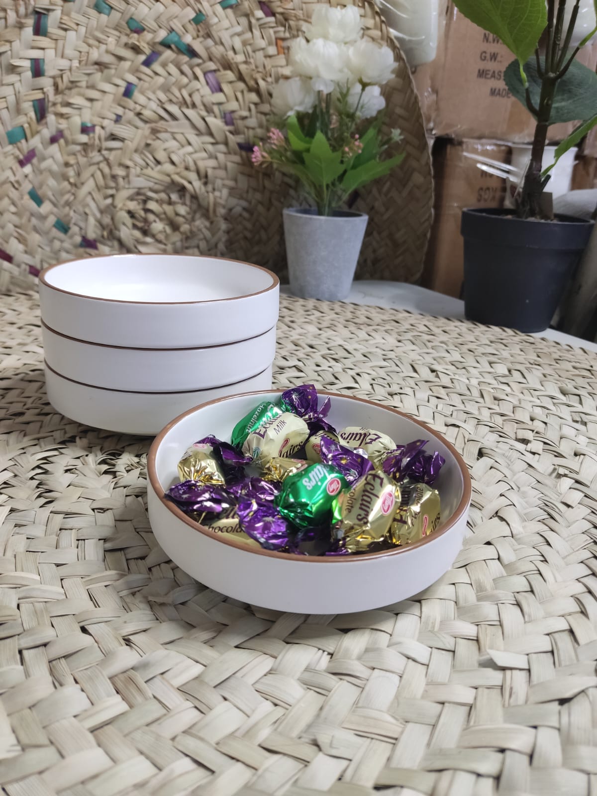 Small Porcelain Bowl with brown Rim