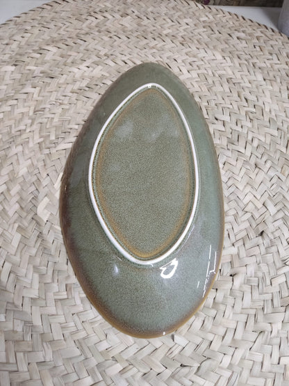 Large Oval Ceramic Plate with Greenish-Brown Gradient