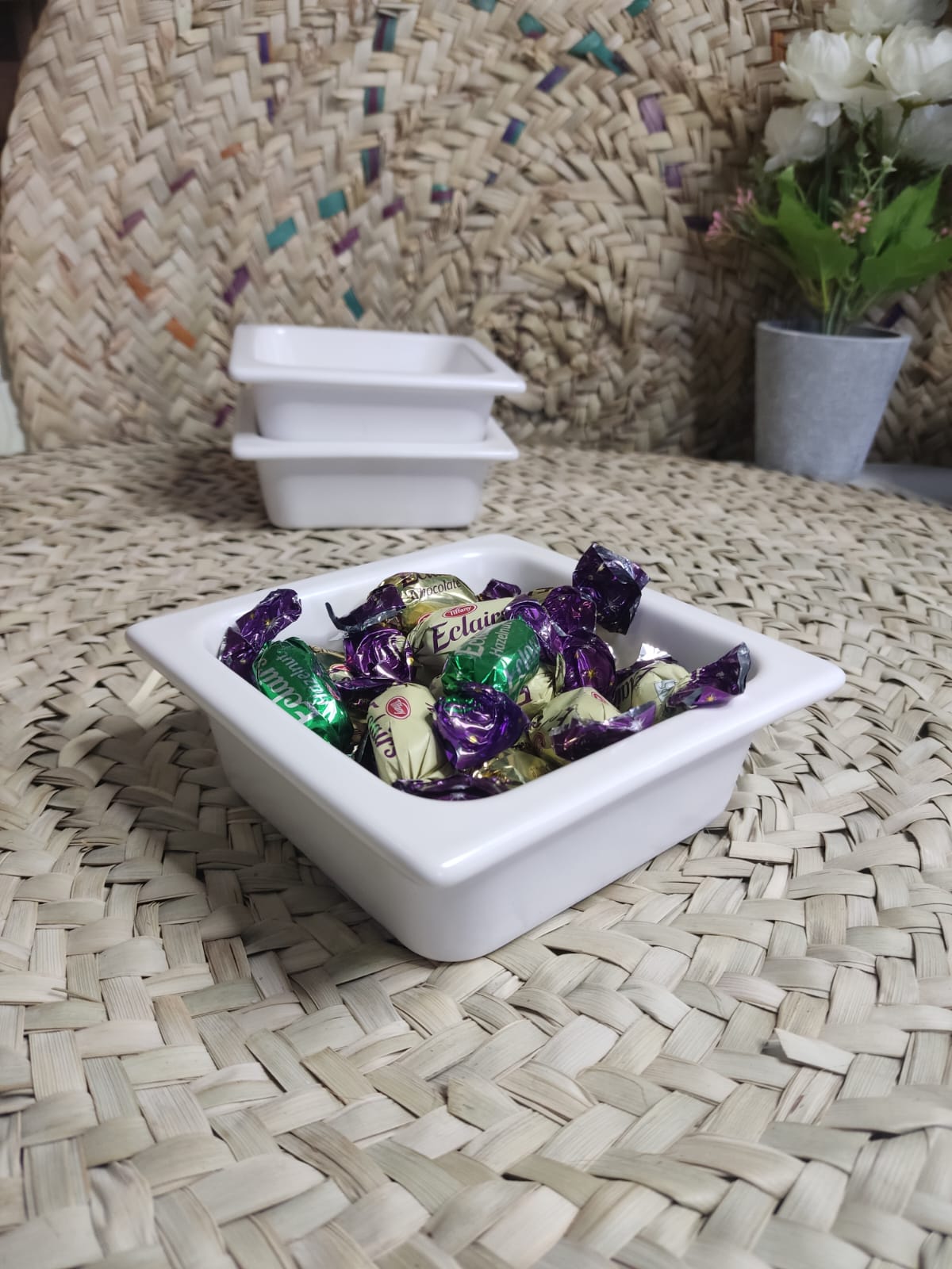 Small Versatile White Porcelain Square Bowl