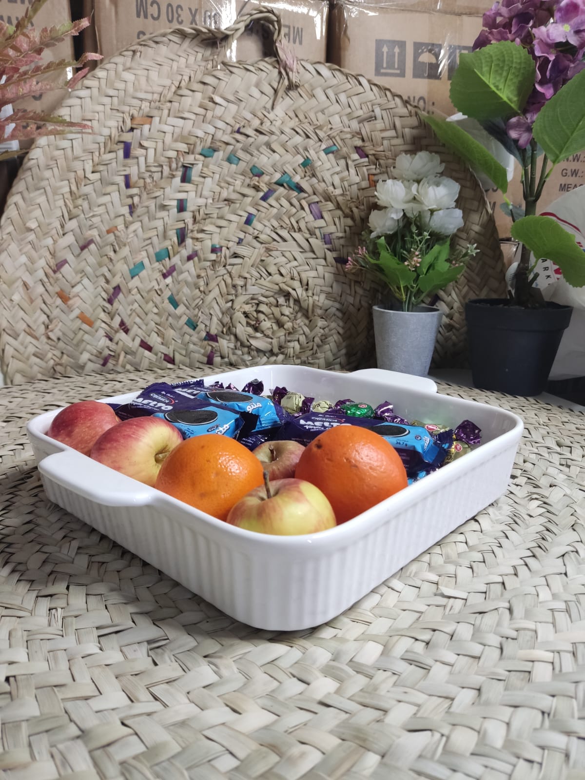 Large Porcelain Square Dish Bowl 26cm