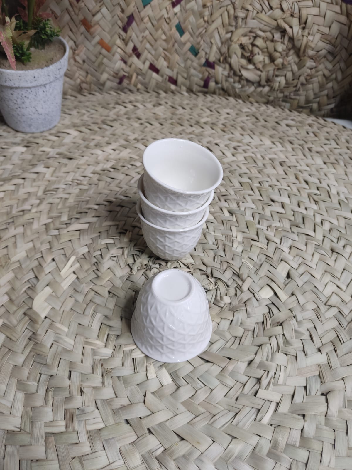 White Porcelain Coffee Cup – Geometric Pattern