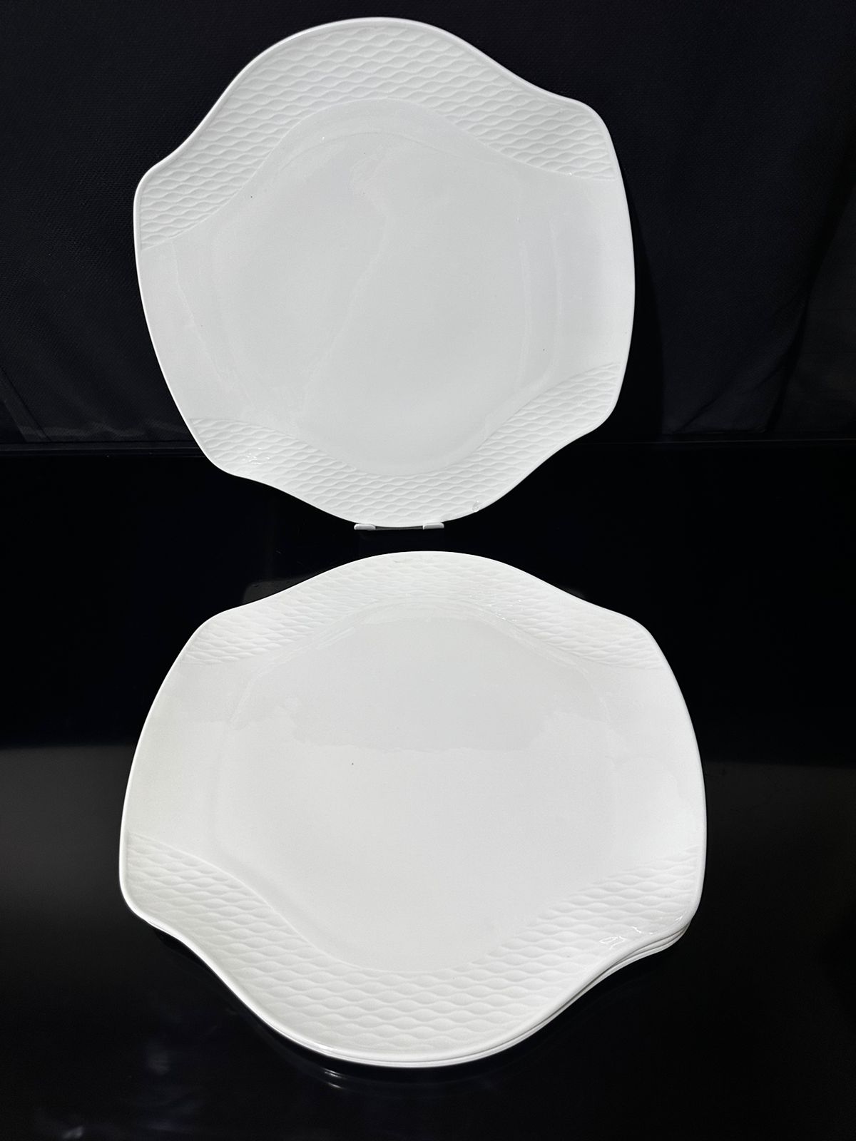 Decorative circle Bright White Porcelain Flat Plate styl3