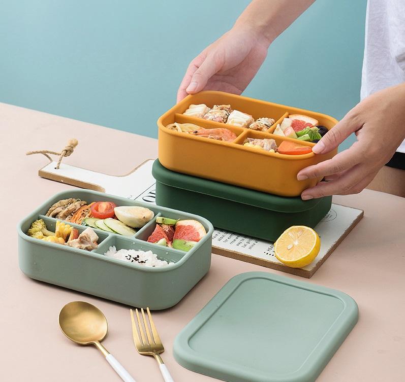 4 Compartment Silicone Lunch Box Reusable for Kids and Adults