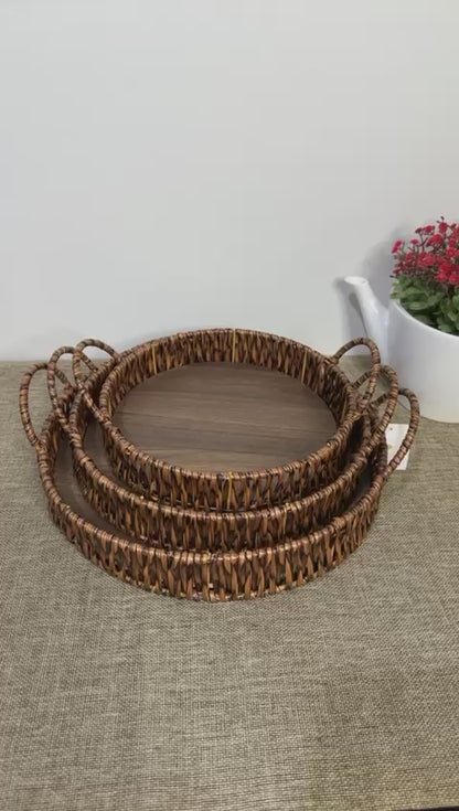 Reinforced Wicker Serving Tray with Iron Frame