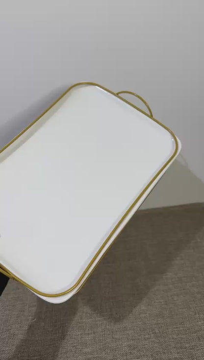 Rectangle Porcelain Serving Tray with Golden Iron Stand